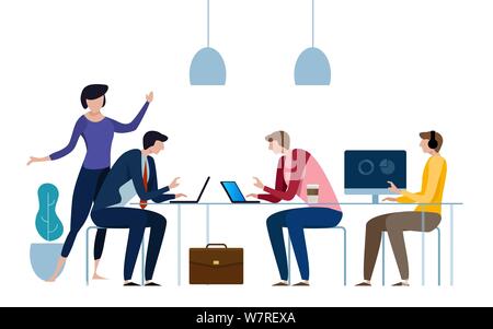 Le concept de centre de coworking. Réunion d'affaires. Télévision style design vector illustration. Pigistes travaillant dans l'espace créatif. Bureau moderne Illustration de Vecteur