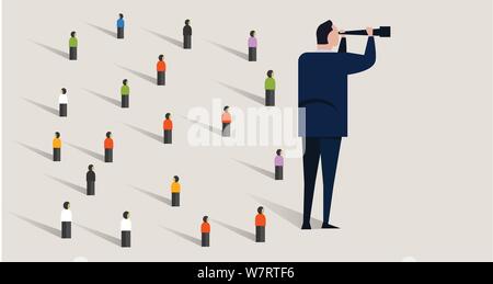 D'affaires ambitieux. La direction de l'entreprise isolée, concept de vision, mission, ambition. Dans l'homme à l'avenir voir télescope. Vecteur. Illustration de Vecteur