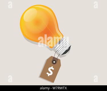 Idée a une étiquette de prix symbole du dollar d'argent offre d'escompte au détail étiquette ampoule lampe briller Illustration de Vecteur