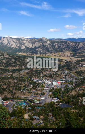 La Ville d'Estes, Estes Park, Larimer Comté, Rocky Mountains, Colorado, United States, septembre 2009. Banque D'Images