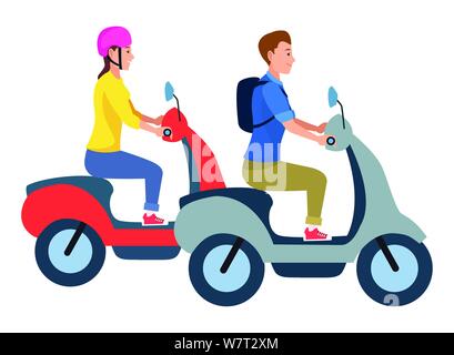 Les gens la trottinette, motos cartoon Illustration de Vecteur