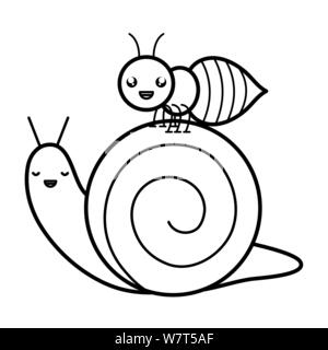 Ant mignon et escargot insecte vecteur illustration design personnages kawaii Illustration de Vecteur