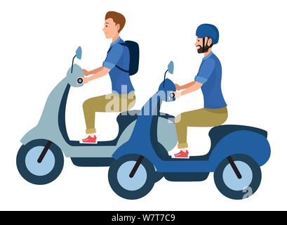 Les gens la trottinette, motos cartoon Illustration de Vecteur