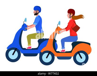 Les gens la trottinette, motos cartoon Illustration de Vecteur