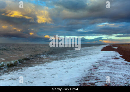 Le CLAJ plage au coucher du soleil, Norfolk, Royaume-Uni, septembre 2013. Banque D'Images