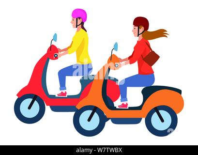 Les gens la trottinette, motos cartoon Illustration de Vecteur