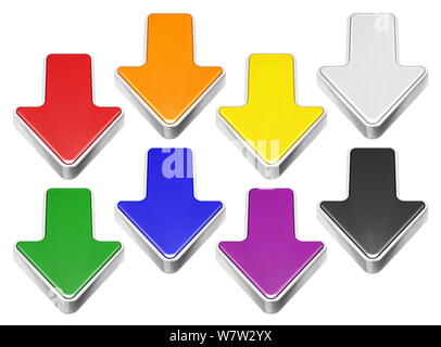 Jeu de flèches avec 3D cartoon metal border, symbole de téléchargement Banque D'Images