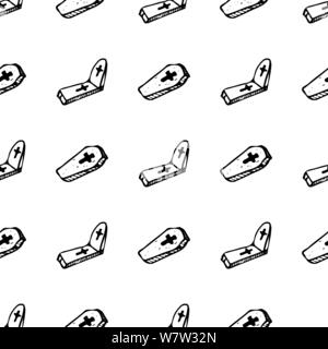 La pierre tombale et Halloween croquis sans cercueil contour. La pierre tombale et Halloween coffin contour transparent dans un style dessiné à la main. Récolte octobre background Illustration de Vecteur