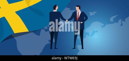 Suède Swedish international partenariat. La négociation de la diplomatie. Relation d'accord de reconnaissance mutuelle. Drapeau du pays et de la carte. Global de l'entreprise Illustration de Vecteur