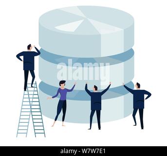 Big data. concept de la gestion de bases de données de grande taille par l'équipe des technologies de l'entreprise. Les petites personnes autour de big storage Illustration de Vecteur
