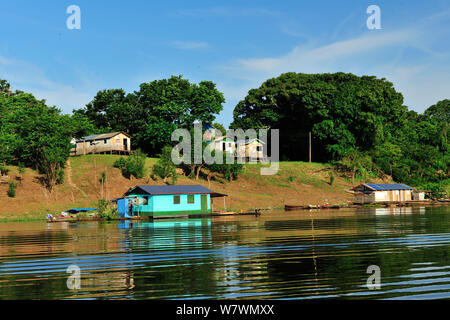 Mamiraua Boca do village, un village typique des gens de la rivière Amazone, à la Réserve de développement durable Mamiraua, près de Alvaraes ville, l'état d'Amazonas, dans le nord du Brésil, novembre 2012. Banque D'Images