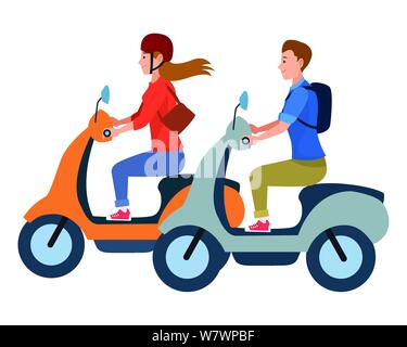 Les gens la trottinette, motos cartoon Illustration de Vecteur