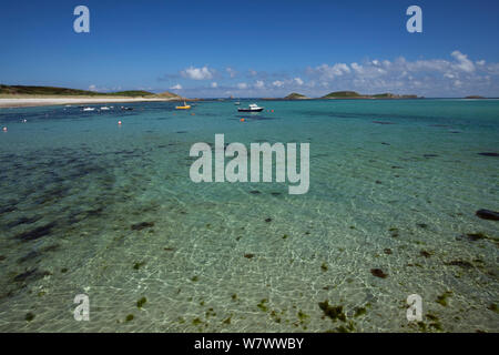 Vue mer de la plage de St Martin&# 39;s, les îles Scilly, juillet 2013. Banque D'Images