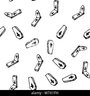 La pierre tombale et Halloween croquis sans cercueil contour. La pierre tombale et Halloween coffin contour transparent dans un style dessiné à la main. Récolte octobre background Illustration de Vecteur