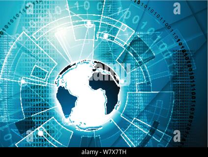 Communication de la technologie bright blue abstract background with globe et d'engrenages. Vector design moderne Illustration de Vecteur