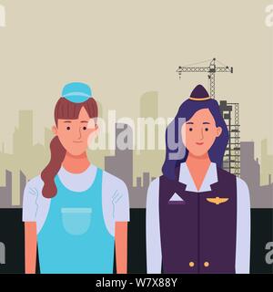 Les travailleurs professionnels caricatures couple smiling Illustration de Vecteur