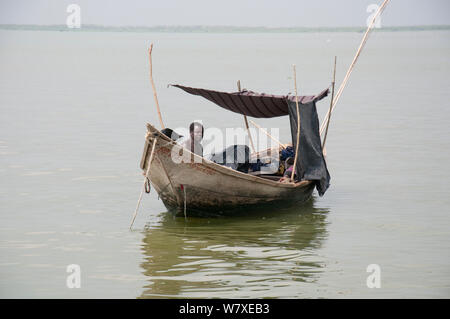 Les pêcheurs en bateaux sur le lac Albert à la frontière de la République démocratique du Congo et en Ouganda, République démocratique du Congo, Afrique, janvier 2012. Banque D'Images