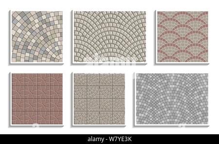 Ensemble de textures. chaussée ronde transparente Une répétition de motifs vectoriels de matériau pierre radiale Illustration de Vecteur