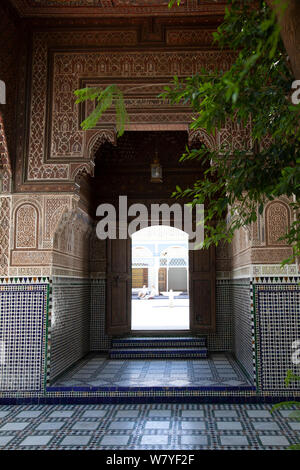 Jardin du Palais Bahia à Grand Passage cour intérieure à Marrakech, Medina - Maroc Banque D'Images