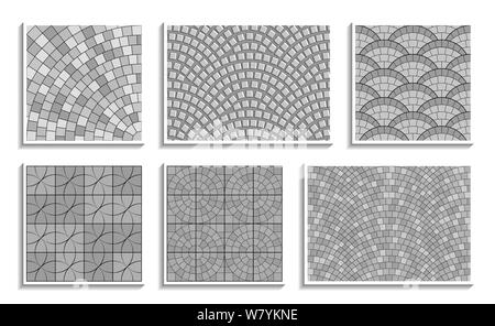 Ensemble de textures chaussée ronde transparente de gris. Une répétition de motifs vectoriels de matériau pierre radiale Illustration de Vecteur