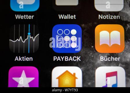 Munich, Allemagne. 07Th Aug 2019. L'app de récupération peut être vu sur un smartphone. Credit : Sina Schuldt/dpa/Alamy Live News Banque D'Images