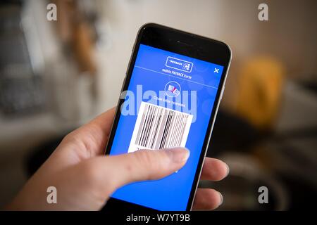 Munich, Allemagne. 07Th Aug 2019. L'app de récupération peut être vu sur un smartphone. Credit : Sina Schuldt/dpa/Alamy Live News Banque D'Images