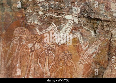 Aboriginal Rock Art de la figure masculine, le Kakadu National Park, Territoire du Nord, Australie. Décembre 2012. Banque D'Images