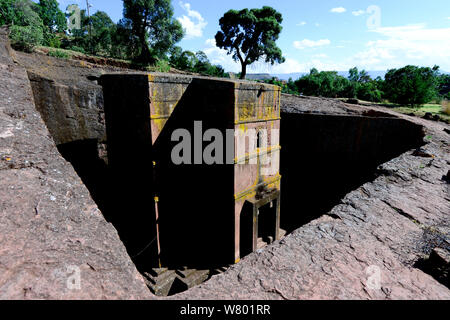 Bet Giyorgis Church, une église creusée dans la roche de tuf solide, Lalibela. UNESCO World Heritage Site. L'Éthiopie, décembre 2014. Banque D'Images