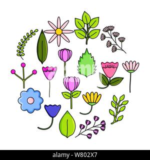 Ensemble de fleurs jardin châssis circulaire décoratif conception d'illustration vectorielle Illustration de Vecteur