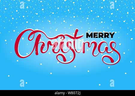 Merry Christmas text main dessiné calligraphe lettering design modèle de carte. Bonne année de vacances création typographie message d'accueil poster cadeau. Bannière bleue de style police de calligraphie. Illustration vectorielle Illustration de Vecteur