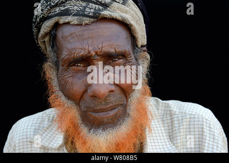 Tête portrait du vieux loin l'homme, avec barbe teints à l'henné, Ahmed Ela village, dépression Danakil, région Afar. L'Éthiopie, mars 2015. Banque D'Images