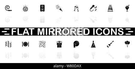 Icônes d'événements - symbole noir sur fond blanc. Simple illustration. Icône vecteur plate. Reflet miroir d'ombre. Peut être utilisé dans logo, web, mobile et Illustration de Vecteur