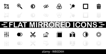 Icônes d'édition d'image - symbole noir sur fond blanc. Simple illustration. Icône vecteur plate. Reflet miroir d'ombre. Peut être utilisé dans logo, web, mob Illustration de Vecteur