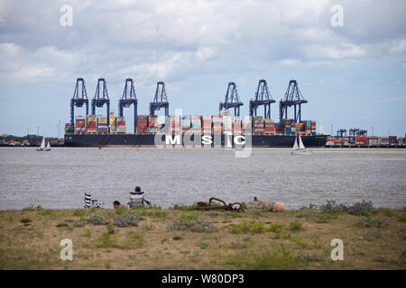 Container Ship docked at Trinity Terminal, Port de Felixstowe, Suffolk, UK Banque D'Images