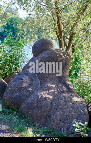 Ammonite pétrifiée, qui ressemble à un étranger résident, dans le contexte de la forêt Banque D'Images