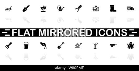 Icônes de jardin - symbole noir sur fond blanc. Simple illustration. Icône vecteur plate. Reflet miroir d'ombre. Peut être utilisé dans logo, web, mobile et Illustration de Vecteur