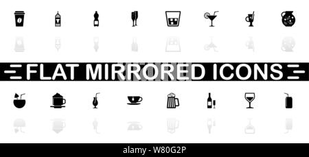 Verre icônes - symbole noir sur fond blanc. Simple illustration. Icône vecteur plate. Reflet miroir d'ombre. Peut être utilisé dans logo, web, mobile et Illustration de Vecteur