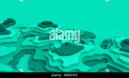 Paysage 3D Modèle de coupe de papier, de formes courbes avec des gradients de bluegreen, vierge sapce, résumé des lignes géométriques motif de fond illustration art Banque D'Images