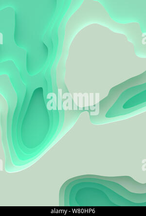 Une bannière verticale4 paysage 3D Modèle de coupe de papier, de formes courbes avec des gradients de bluegreen, espace blanc, motif de lignes géométriques abstraites de l'art d'arrière-plan Banque D'Images