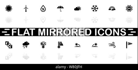 Icônes météo - symbole noir sur fond blanc. Simple illustration. Icône vecteur plate. Reflet miroir d'ombre. Peut être utilisé en logo, web, mobile, une Illustration de Vecteur