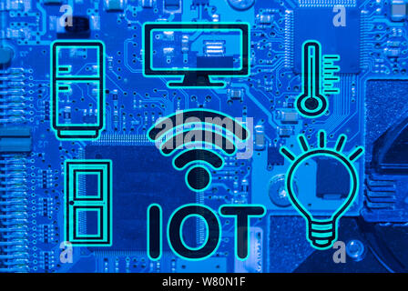 INTERNET DES OBJETS CONCEPTS SUR FOND D'ÉLECTRONIQUE Banque D'Images