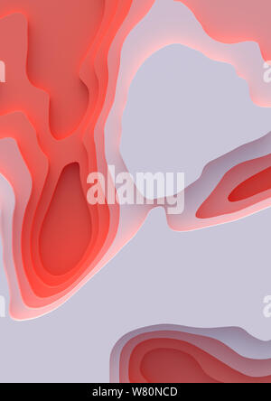Une bannière verticale4 paysage 3D Modèle de coupe de papier. Formes courbes avec gradient rouge corail vivant. Des lignes géométriques abstraites motif de fond Banque D'Images