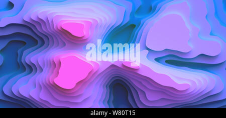 Paysage 3D Modèle de coupe de papier. Formes courbes avec des gradients de pourpre. Résumé motif de lignes géométriques art illustration pour couvrir l'arrière-plan, design Banque D'Images