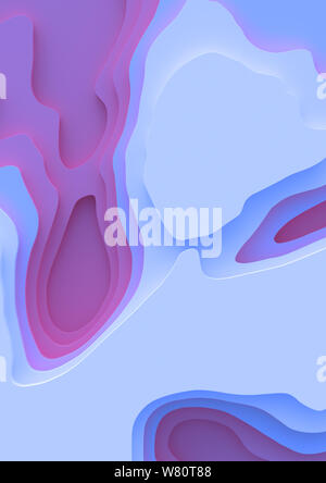 Une bannière verticale4 paysage 3D Modèle de coupe de papier. Formes courbes avec des gradients de pourpre. Un espace blanc. Des lignes géométriques abstraites motif de fond Banque D'Images