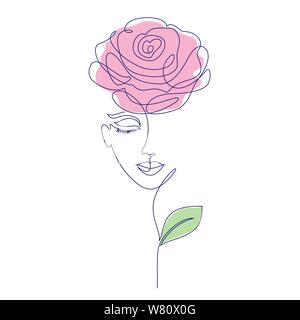 Fille Rose sur fond blanc.Un style de dessin de la ligne. Illustration de Vecteur