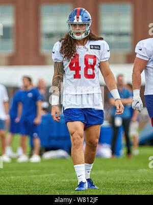 7 août 2019, East Rutherford, New Jersey, USA : New York Giants linebacker Josiah Tauaefa (48) au cours de camp d'entraînement à l'Quest Diagnostics Training Centre à East Rutherford, New Jersey. Duncan Williams/CSM Banque D'Images