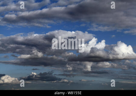 Cumulus blancs, des nuages gris, ciel bleu Banque D'Images