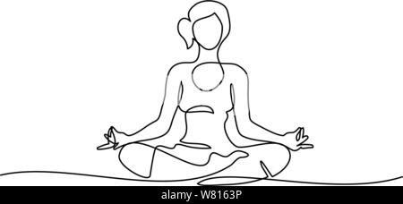 Dessin d'une ligne continue. Woman sitting cross legged méditer. Vector illustration Illustration de Vecteur