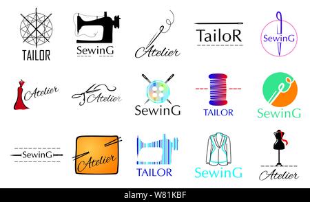 Vector set logos pour un atelier de couture sur mesure, Illustration de Vecteur