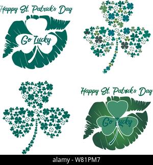 Shamrock avec trois pétales remplis de trèfles, rendez-vous rempli de trèfles chanceux Illustration de Vecteur